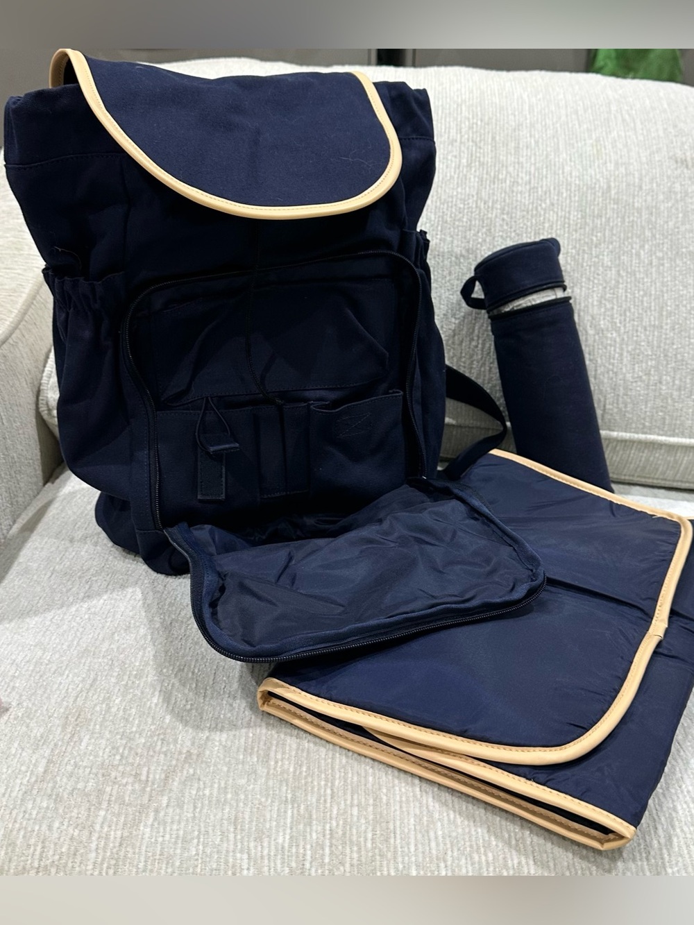 Baby Gap Navy Canvas Backpack Diaper Bag weigh bottle holder and changing pad